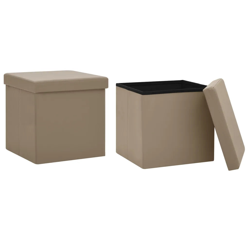 Sgabelli con Contenitore Pieghevoli 2 pz Cappuccino in PVC 338790