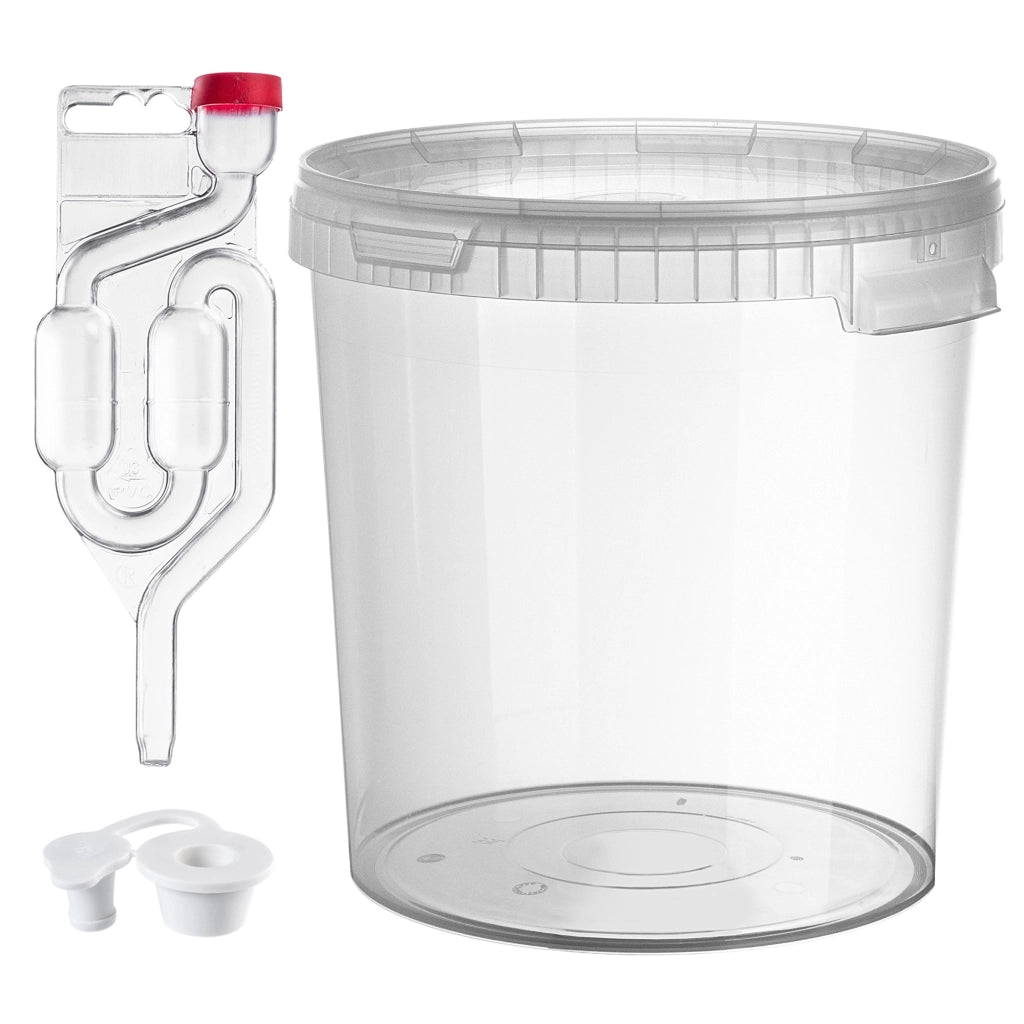Contenitore di fermentazione KADAX da 33 litri per vino, liquori, birra e sidro, con tappo in sughero.