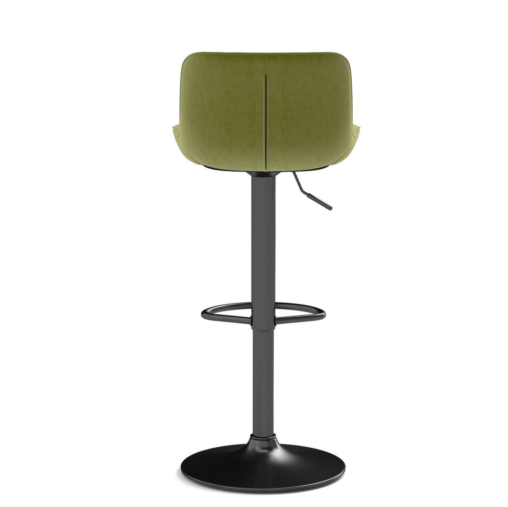Sgabello da bar girevole regolabile in velluto verde; altezza 87-109 cm