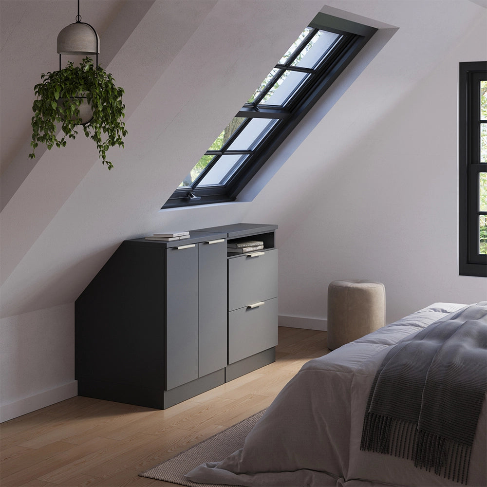 Set di mobili sottotetto Rion Antracite-oro/Antracite 120 cm Set di 2 carcasse armadio profondità 60 cm Vicco