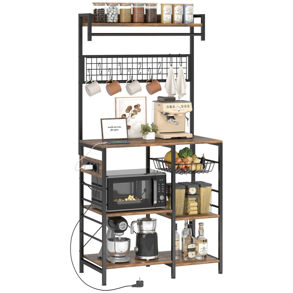 Mobile Cucina con Ripiani e Luci LED ¨C zephmum ¨C Marrone 80x42x162 cm