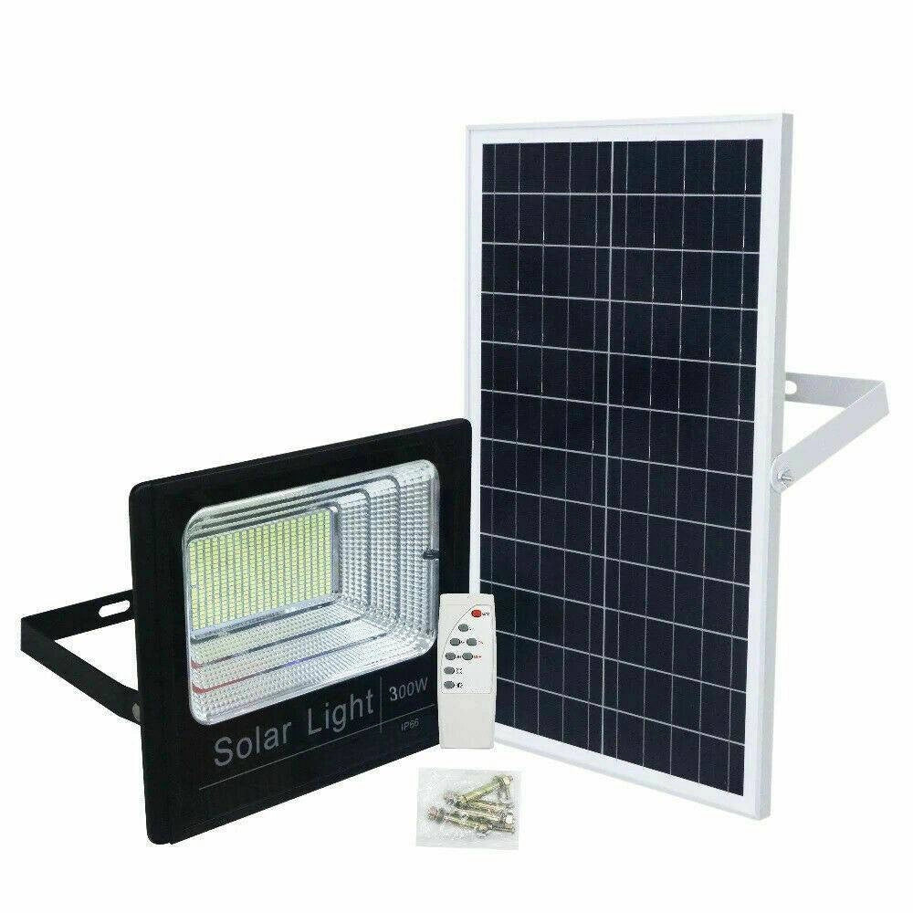 Trade Shop - Faro Led Con Pannello Solare Faretto Crepuscolare Per Esterno 300w + Telecomando -