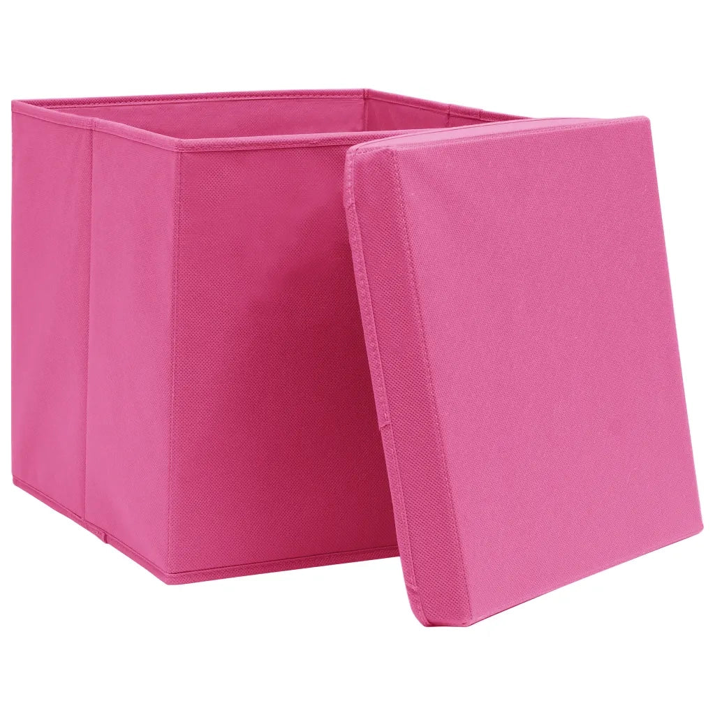 Scatole Portaoggetti con Coperchi 10pz Rosa 32x32x32 cm Tessuto 288348
