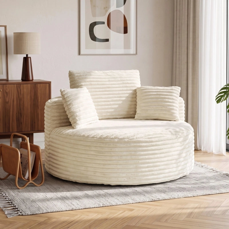 Fauteuil in tessuto a coste con seduta extra ampia e profonda senza telaio e 4 cuscini, crema 250 kg
