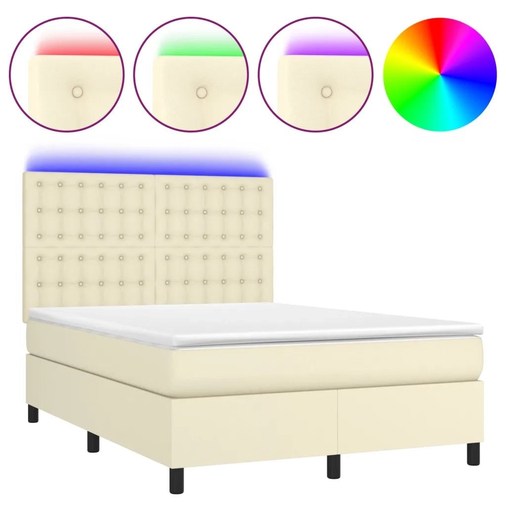 Giroletto a Molle con Materasso e LED Crema 140x190 cm cod mxl 56367
