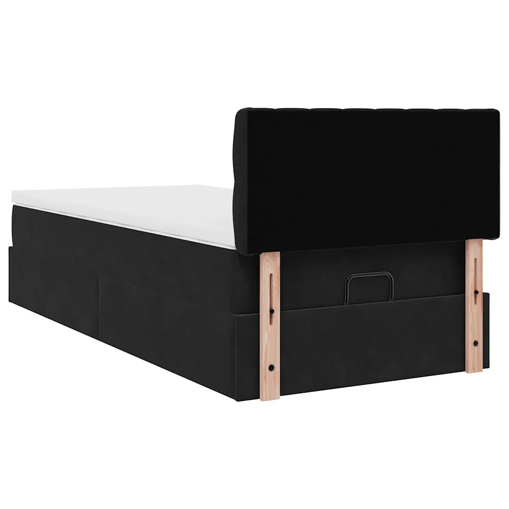 Struttura Letto Pouf con Materasso Nero 80x200 cm in Velluto 3311809