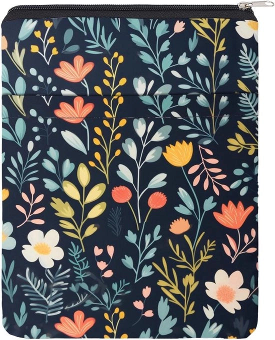 Copertina per libri con chiusura a cerniera e foglie di fiori | Borsa impermeabile per libri | Anteprima | Per gli appassionati di libri