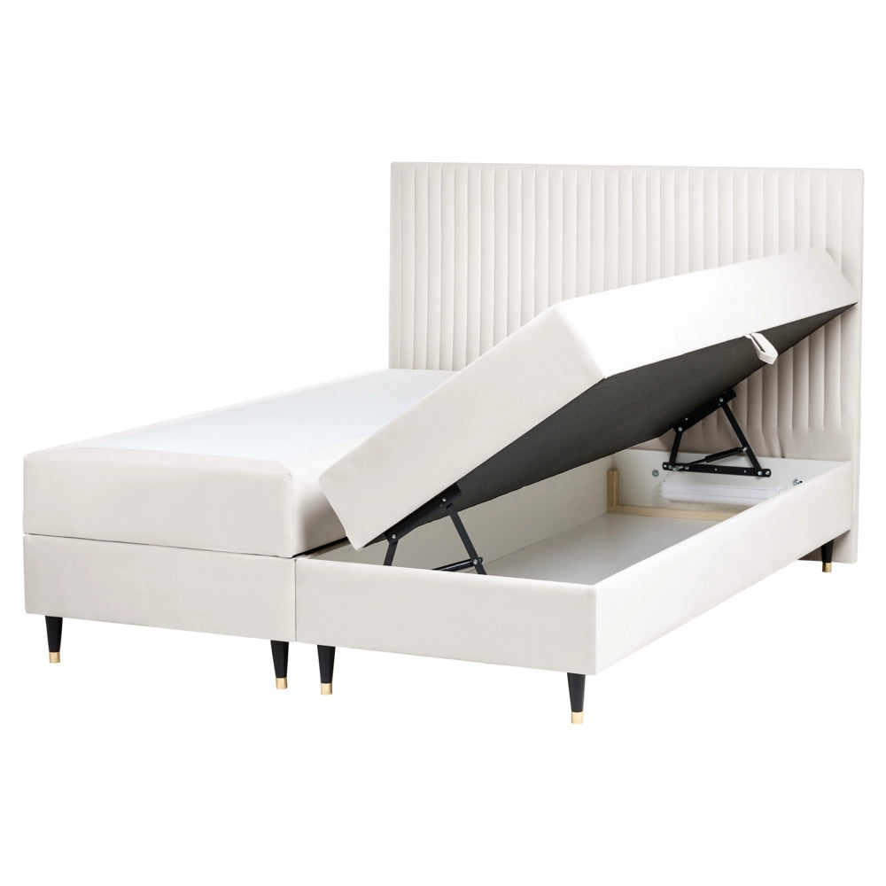 Letto matrimoniale in velluto bianco sporco con contenitore 160 x 200 cm stile glamour