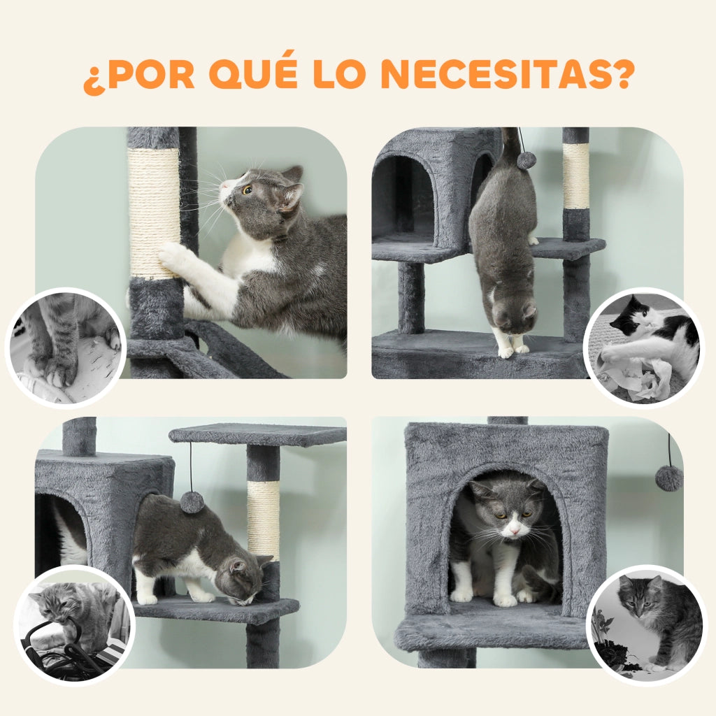 Tiragraffi per Gatti con Piattaforma, Torre e Cuscino ¨C Zephmum ¨C 60x48x202 cm Grigio