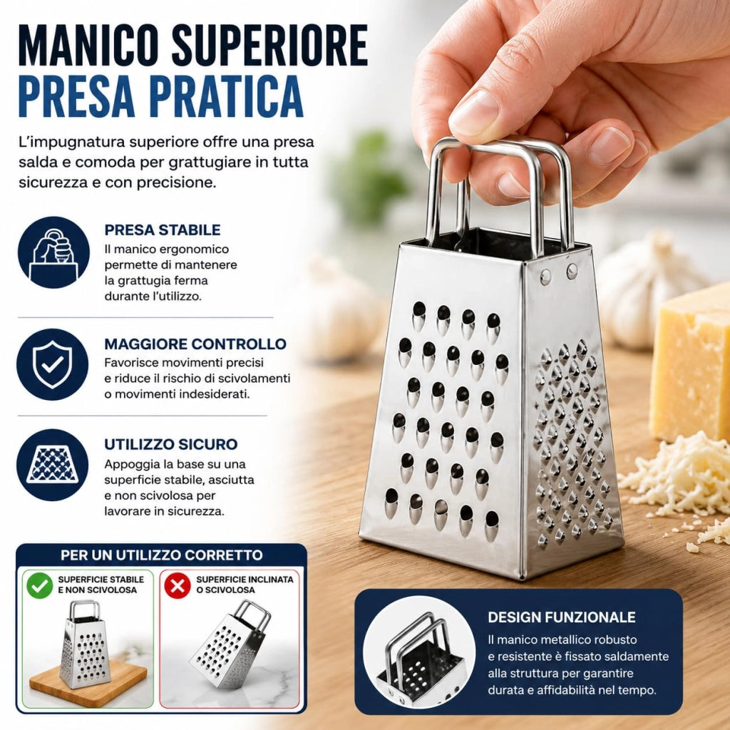 Mini Grattugia 4 Facce Acciaio Inox 7,5 cm Formaggio Spezie 74178