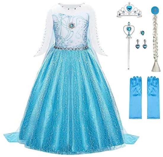 Costume da Principessa 6 pezzi - Abito da Fantasia Ragazza - Corona/Diaadem - Guanti - Bastone Magico - Per Carnevale/Halloween