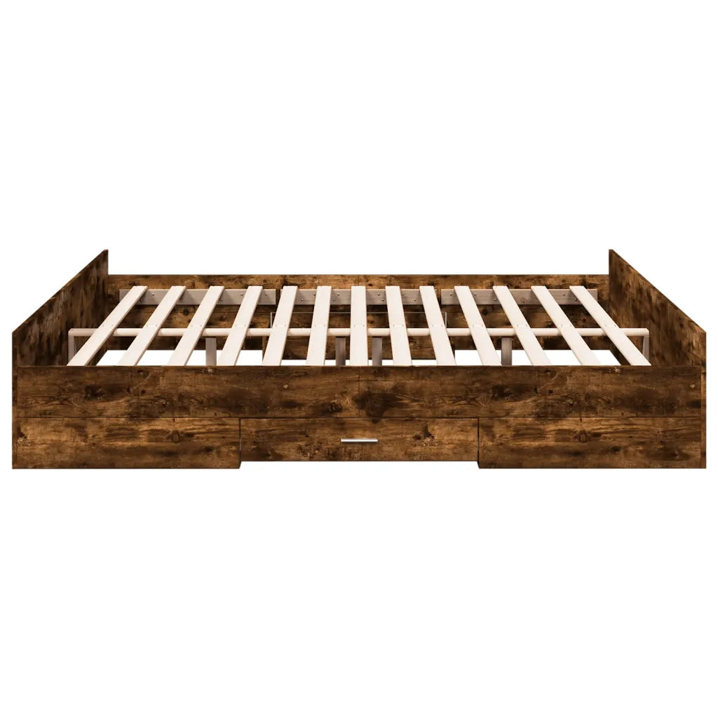 Letto matrimoniale | Letto per adulti | Giroletto con Cassetti Rovere Fumo 200x200 cm Legno Multistrato