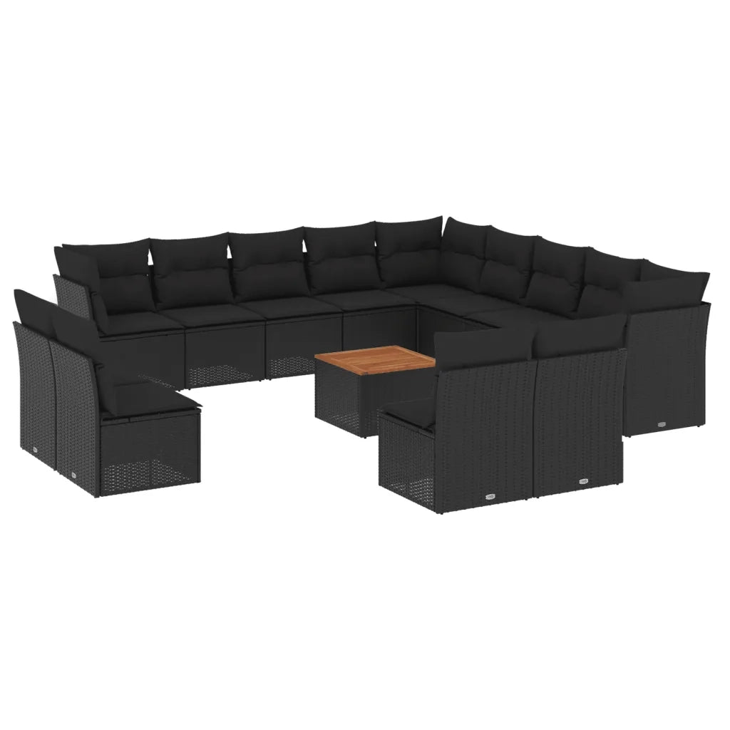 Set Divani da Giardino 14pz con Cuscini in Polyrattan Nero 3256265