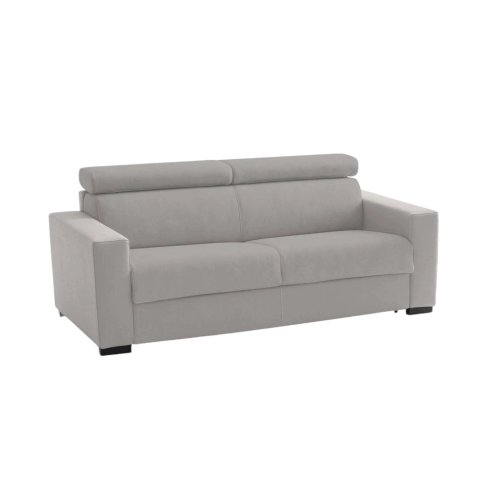 Divano fisso Vigolana, Divano a 3 posti, Made in Italy, SofÒ  Soggiorno, in tessuto imbottito, con poggiatesta regolabili e Braccioli slim, cm 220x95h85, Grigio
