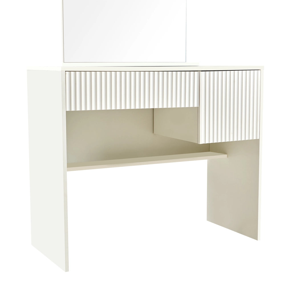 SCHMINKTISCH con specchio curvo, 2 cassetti, MDF bianco