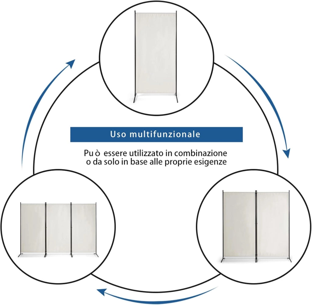 Paravento da Interno in Metallo, Separé Divisorio Interno Pieghevole con Piedini Stabili, Pannelli Divisori per Interni per Casa e Ufficio (Bianco, 260 x 183cm(3 Pannelli))