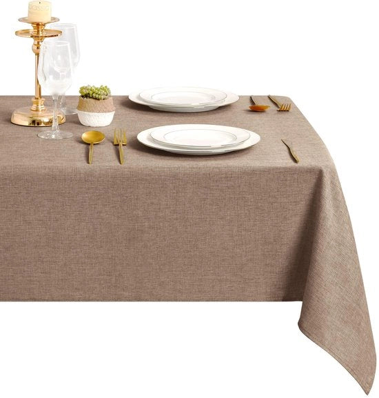 Tavolo Khaki Coperta in Lino Stoffa Liscia Asciugabile Coperta da Tavolo Impermeabile per Cucina, Giardino, Festa, Matrimonio o Casa, 135x220cm