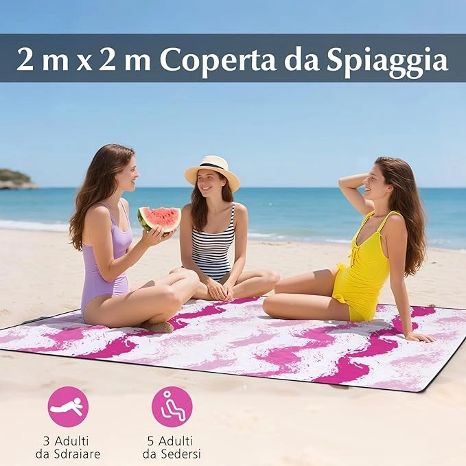 Set da Spiaggia di 4 Pezzi con Ombrellone, 2 Sedie Pieghevoli, Coperta da Picnic, Parasole Portatile per Esterni con Meccanismo di Inclinazione, Portabicchieri, Braccioli
