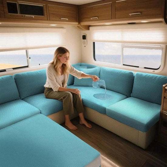 Sedile per Caravan - Cuscini per Caravan - Protezione Mobili - Impermeabile Jacquard - L: 130-160 cm - D: 40-65 cm - Blu Verde