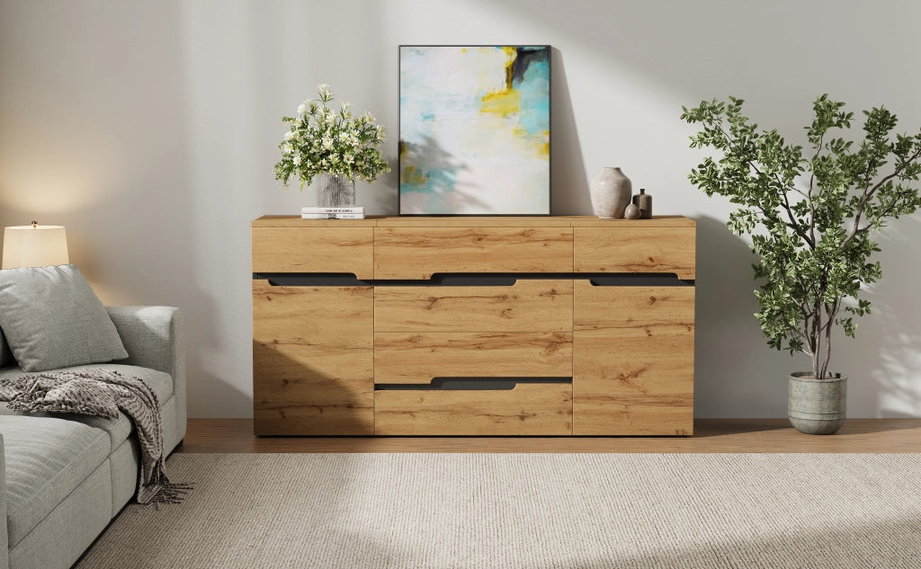 Credenza Soggiorno 160 cm Mobile Buffet 2 Ante 4 Cassetti Legno e Nero