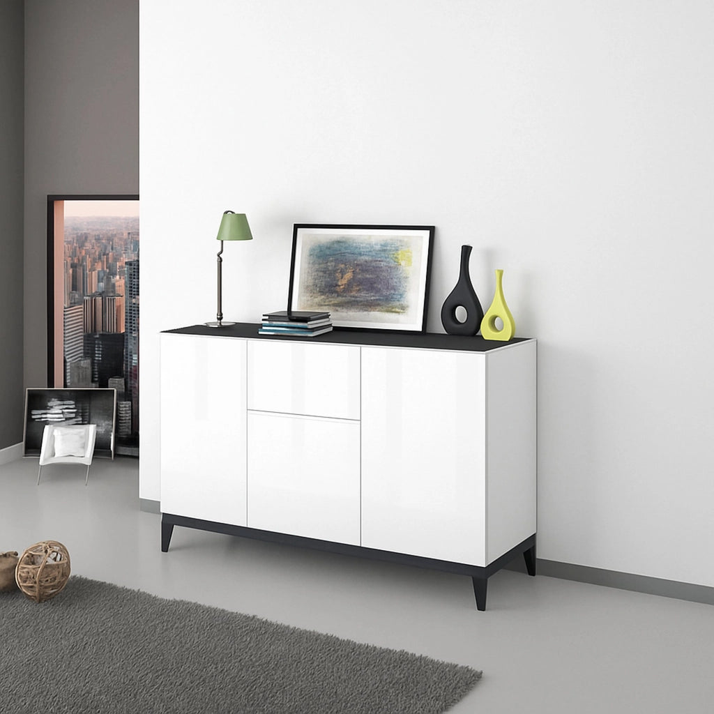 Madia Albatross, Credenza 2 Ripiani Made in Italy, 120x40x82h cm Bianco Lucido
