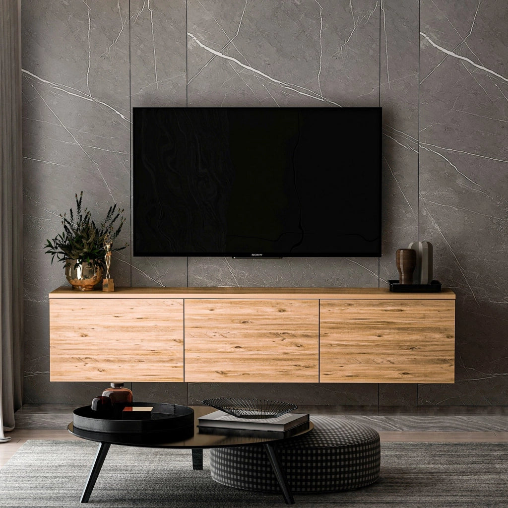 Surrigone, Mobile Porta tv 3 Vani, 160x32x35h cm Marrone Rovere