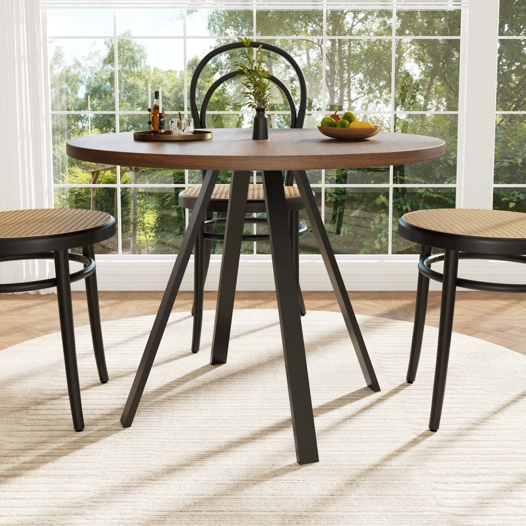 Tavolo da pranzo per 4 persone con piano rotondo in MDF e gambe in ferro, per cucina e soggiorno, 80 × 80 × 75 cm