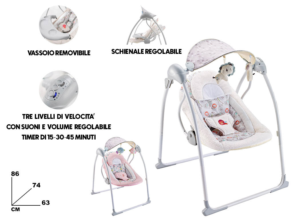 Altalena dondolo oscillante con Musica per Bambini 86x74x63 cm in Acciaio e Poliestere Baby Sweet
