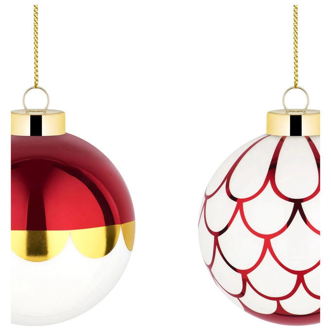 Alessi Delight, set 2 palline di Natale in vetro soffiato, rosse, finitura PVD, design Nika Zupanc, 9 cm