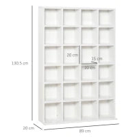 Mobile Libreria porta CD da 24 Ripiani ad Altezza Regolabile, in Truciolato, 130.5x89x20 cm, Bianco