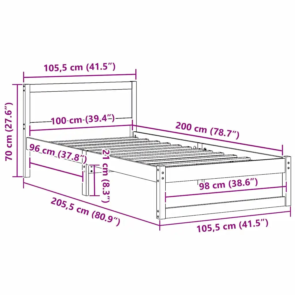 Struttura del letto Bianco 100 x 200 cm Pino massello 873287