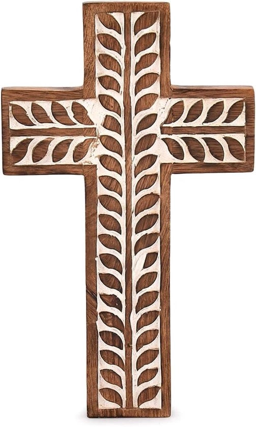 Crocifisso religioso in legno di mango per decorazione di parete - 254 cm x 1524 cm x 190 cm