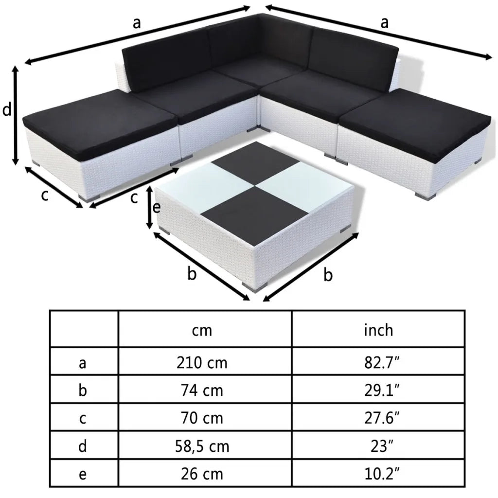 Set Divani da Giardino 6 pz con Cuscini in Polyrattan Bianco cod mxl 35058