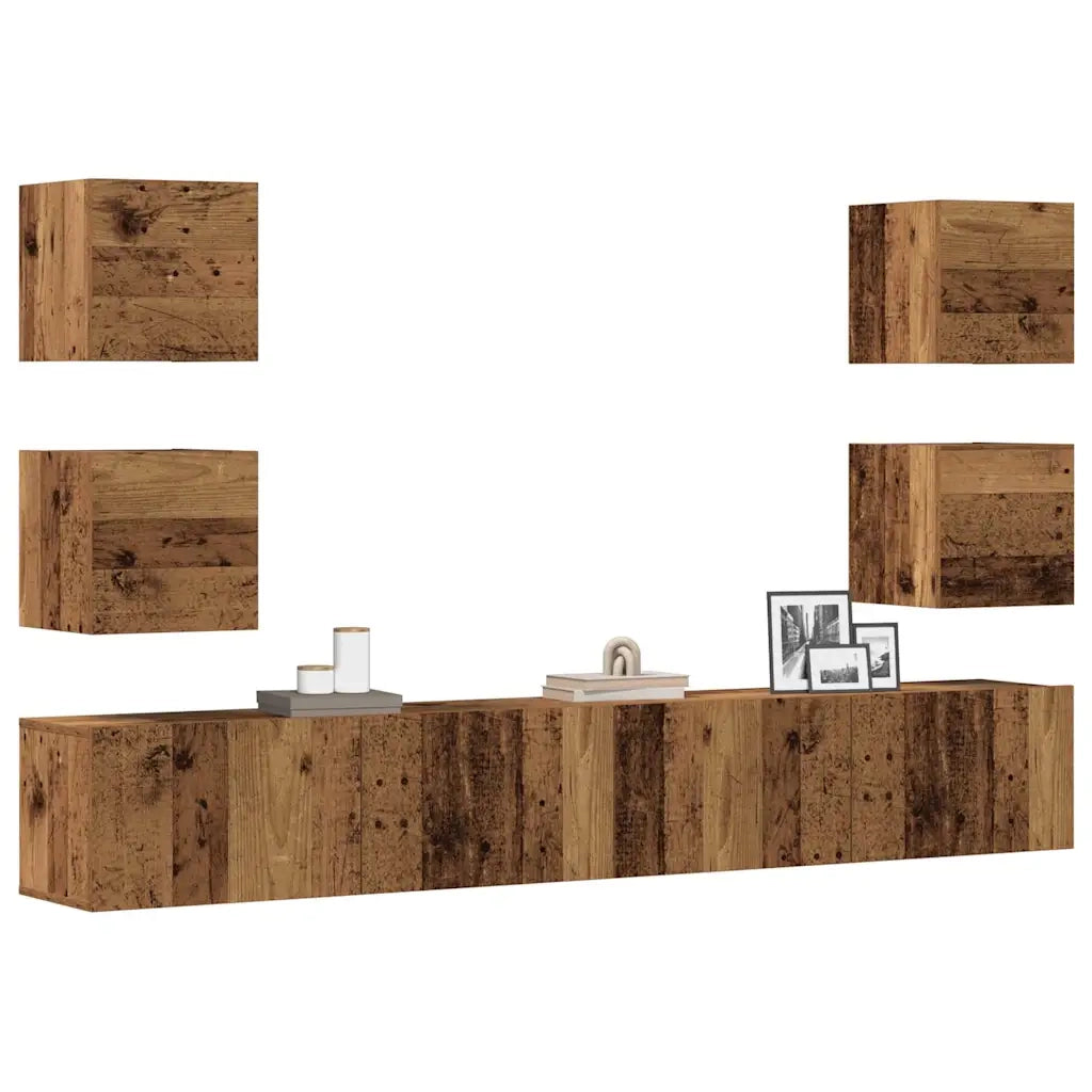 Mobili TV a Parete 6 pz Legno Vecchio Legno Multistrato 3328969