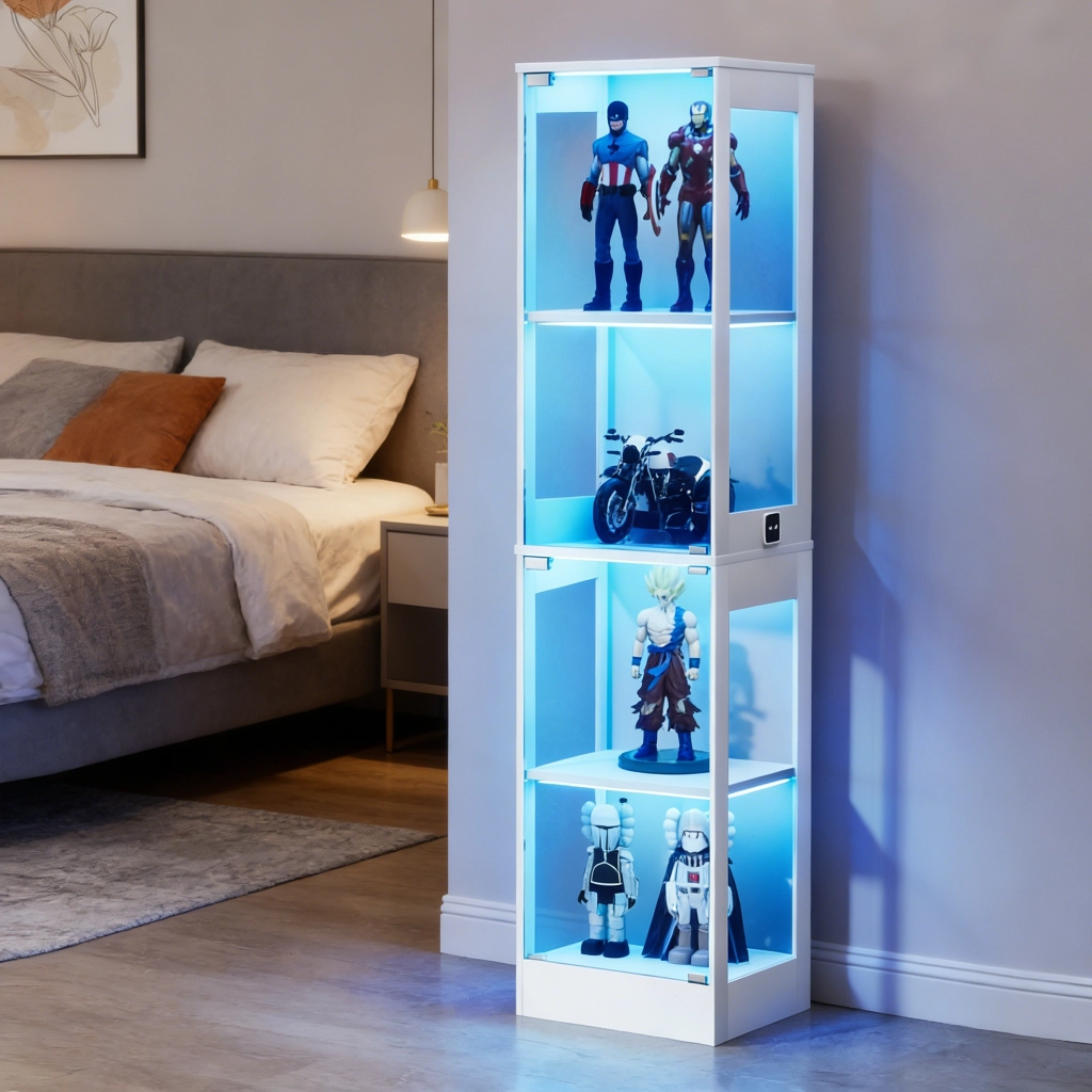 VETRINA 40x35x165 cm in MDF e vetro Bianca con illuminazione LED