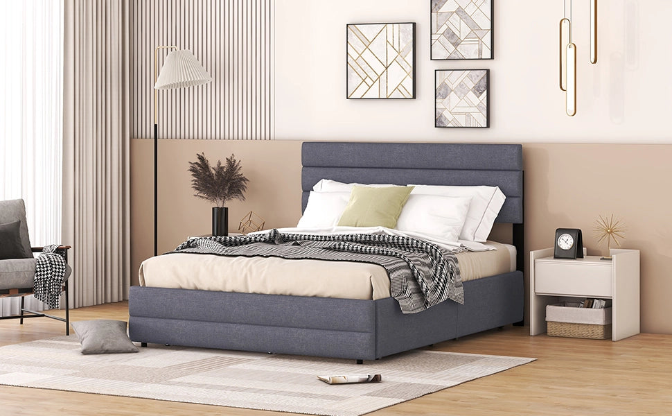 letto piattaforma lino grigio 140 x 200 cm