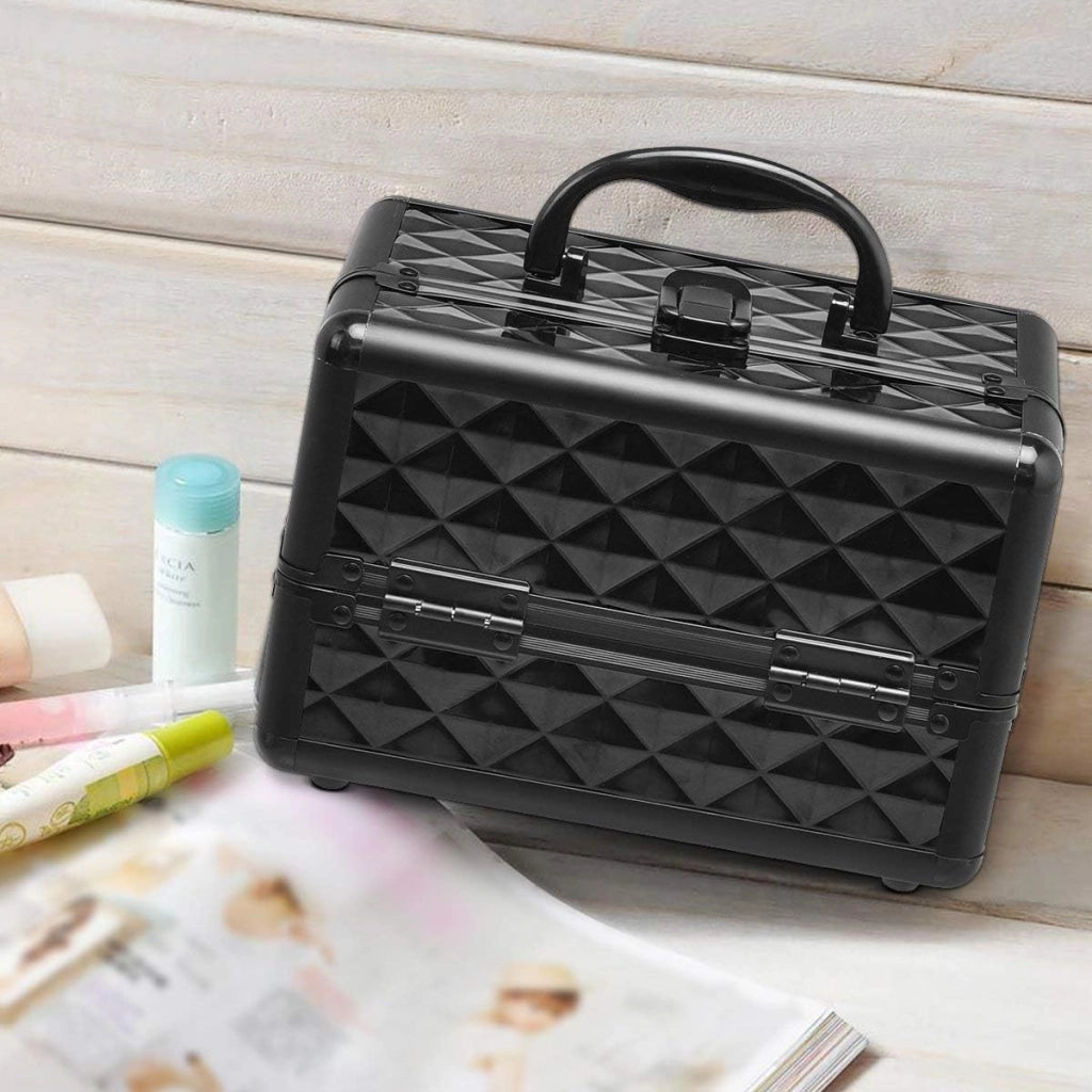 Astuccio per Cosmetici, Scatola per Trucchi, Multiuso con Specchio, Vari Colori Disponibili (Nero)