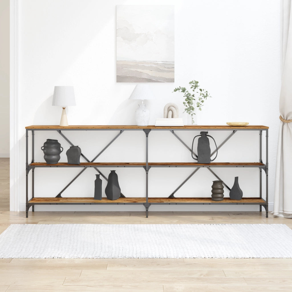 Tavolo Consolle Legno Vecchio 200x30x75 cm Legno Ingegnerizzato e Acciaio