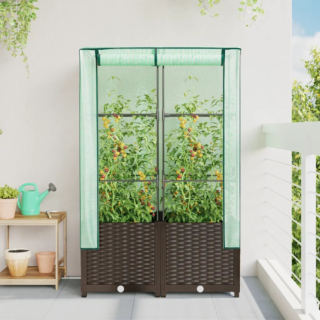 Fioriere | Cassetta per fiori | Letto Rialzato con Copertura Serra Effetto Rattan 80x40x138 cm