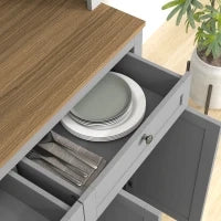 Armadio Dispensa da Cucina con 3 Porte in Vetro, Compartimento Aperto, 2 Cassetti e Scaffali Regolabili 100x40x180 cm Grigio
