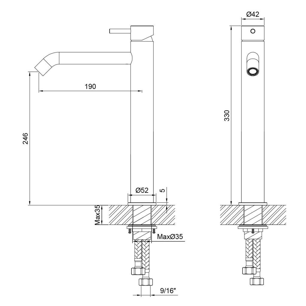 SINED Rubinetto miscelatore lavabo nero in acciaio inox 316L resistente alla corrosione con design moderno e struttura alta per installazione lavabo RUBINETTO-LAVABO-LEVANTE-ALTO-NERO