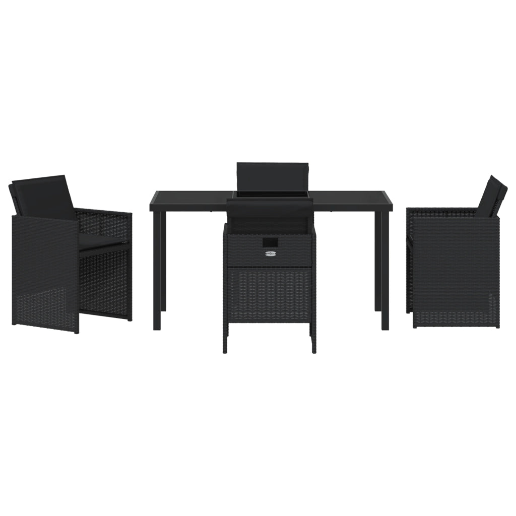Set da Pranzo da Giardino da 5 Pezzi con Cuscini Rattan Polimerico Nero