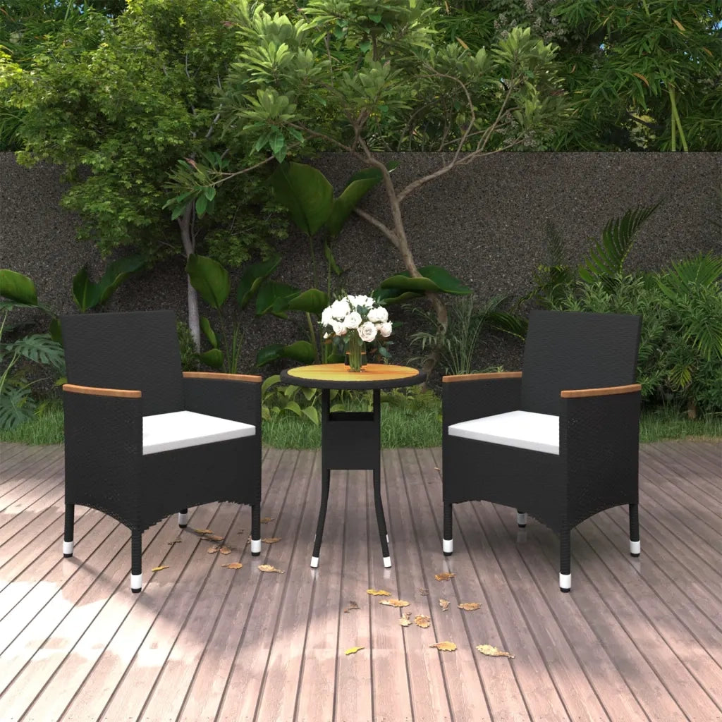 Set da Pranzo per Giardino 3 pz | Set Salotto da Giardino in Polyrattan Nero