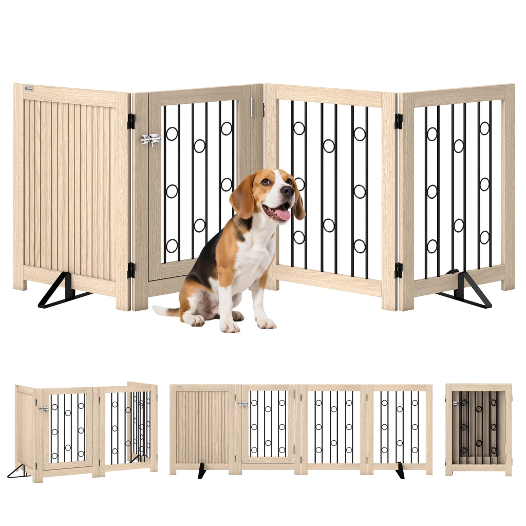Cancello per animali domestici con porta ¨C zephmum ¨C MDF, acciaio, 4 pannelli