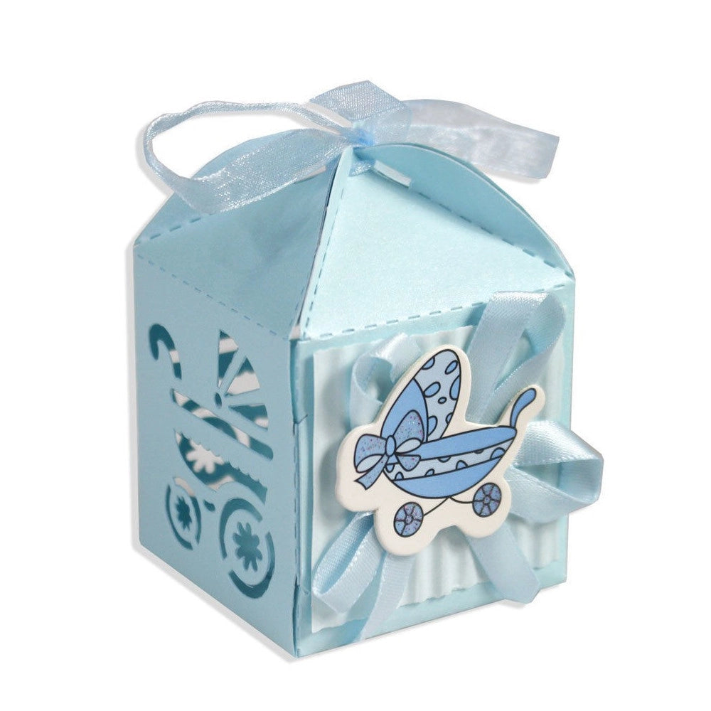 Trade Shop - 12 Scatoline Porta Confetti Nascita Battesimo Bomboniera Azzurro Bimbo Maschio -