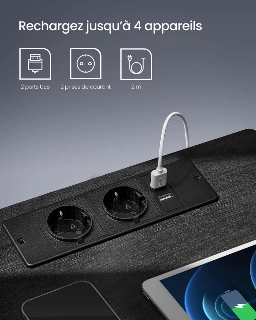 Comodino con multipresa tavolino laterale con luci LED regolabili comodino con cassetto 2 prese elettriche 2 porte USB moderno per camera da letto/soggiorno nero 12_0007661