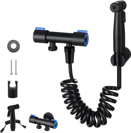Doucha per bagno e bidet - lavaggio - tubo di deviazione - toilet a tre vie - valvola angolare - toilet bagno - pulizia del tubo - grigio