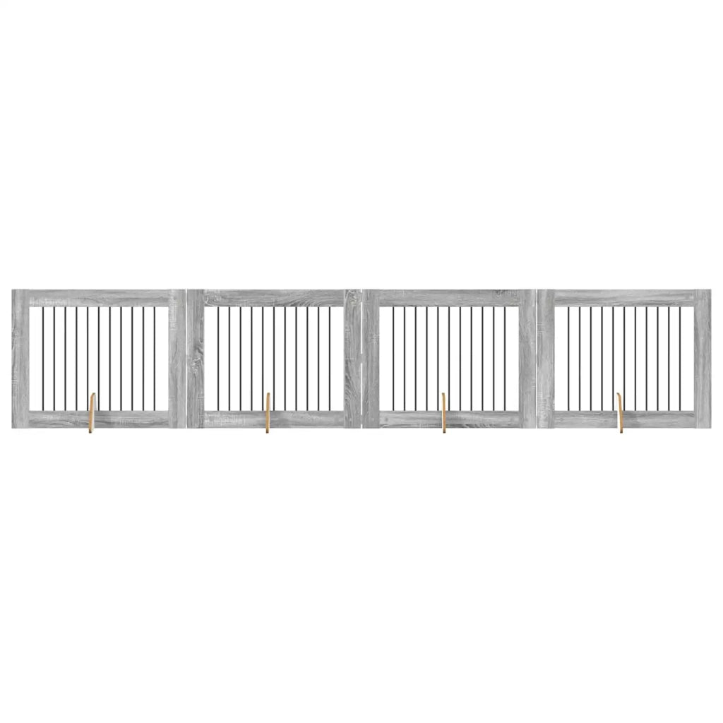 Cancello per cani pieghevole con supporti 4 pz Sonoma grigio 892064