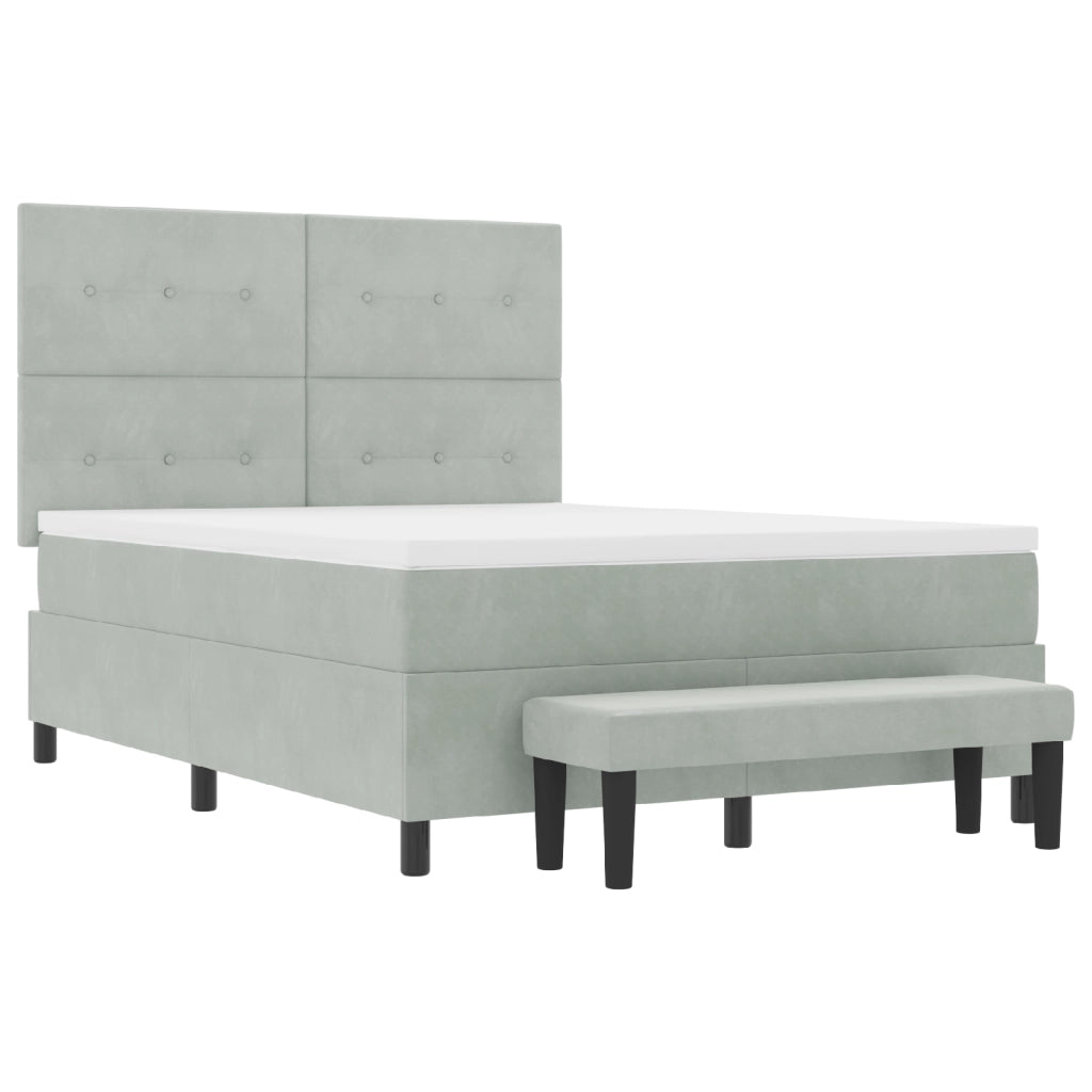 Letto Box Spring con Materasso e Panca Grigio Chiaro 140x190 cm Velluto