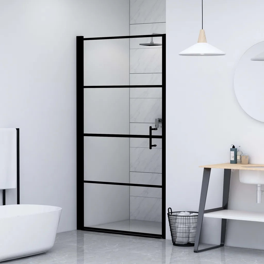 Porta per Doccia in Vetro Temperato 91x195 cm Nera CFW6539267